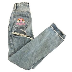 PLAYBOY BY PACSUN Distressed Rainbow Bunny Jeans Women's Size 27‎